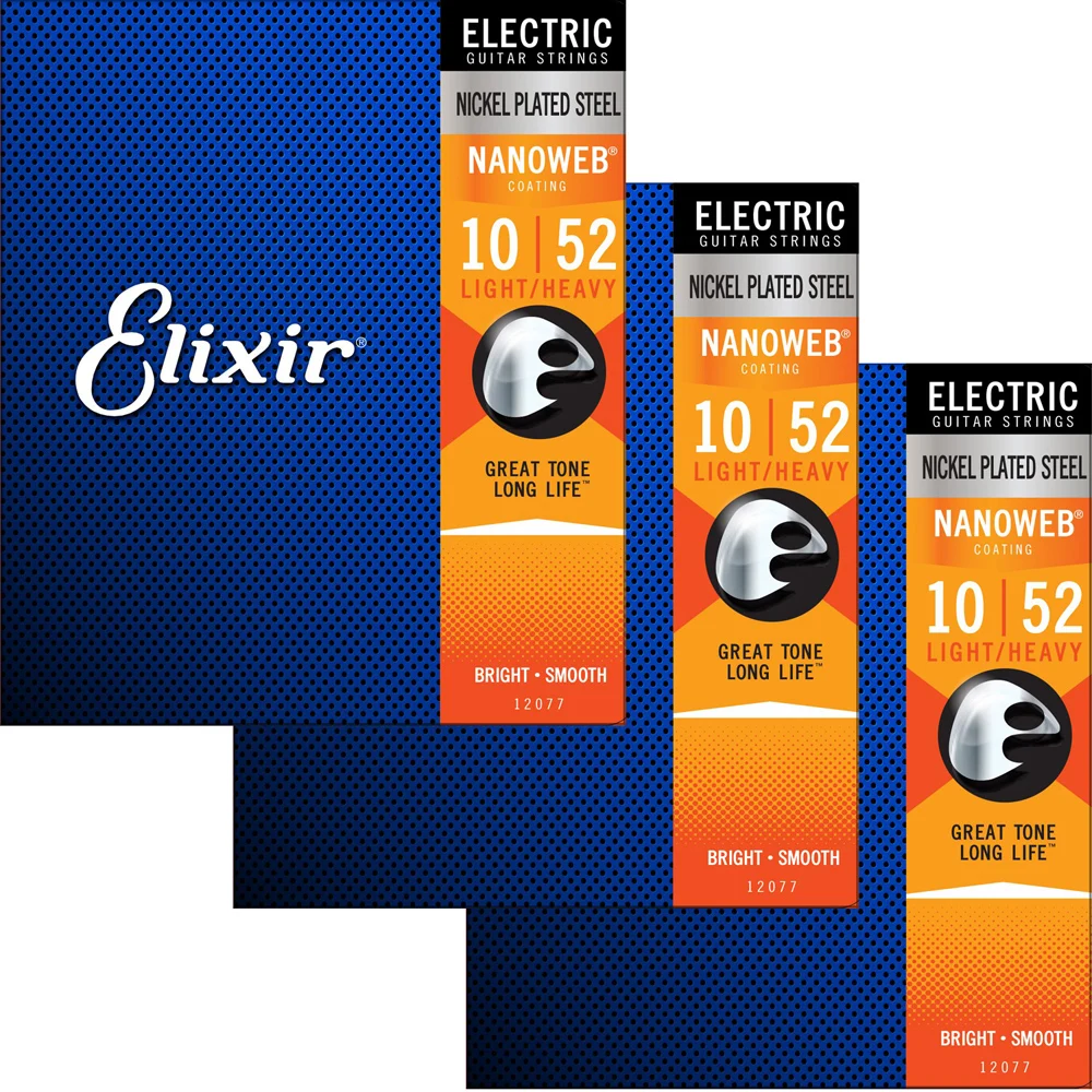 12077 3 Sets Elixir Polyweb Nanoweb Coating ANTI-RUST plain steels Electric Guitar Strings - Цвет: 12077