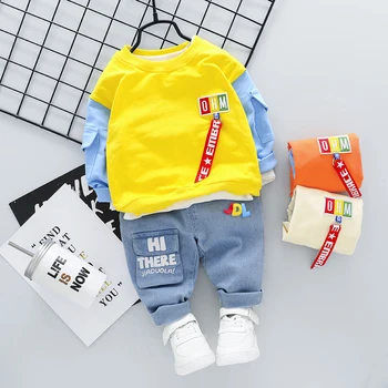 

2pcs/set New Autumn Spring Letter Pattern Solid Color Newborn Baby Boy Casual Clothes Kids Sport Suit Baby Girl Clothes Set