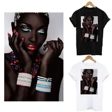 Beauté africaine fille bandes autocollant thermique sur les vêtements bricolage lavable T-shirt fer sur les patchs pour vêtements modèle de mode Patch(China)