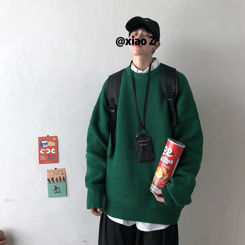 Winter Sweater Men's Warm Fashion Solid Color Casual Knit Pullover Man Streetwear Wild Loose Long-sleeved Pullover Men M-2XL Winter Sweater Men's Warm Fashion Solid Color Casual Knit Pullover Man Streetwear Wild Loose Long-sleeved Pullover Men M-2XL