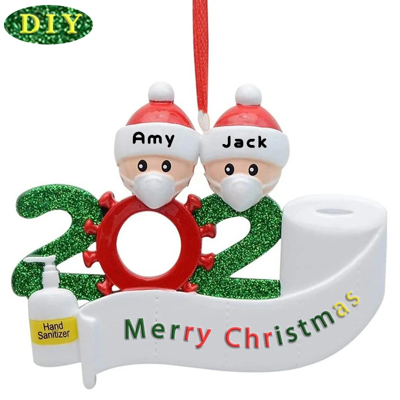 

100pcs Wholesale DIY Personalized Christmas Ornaments 2020 Quarantine Survivor Family with Masks Hand Sanitized Toilet Paper