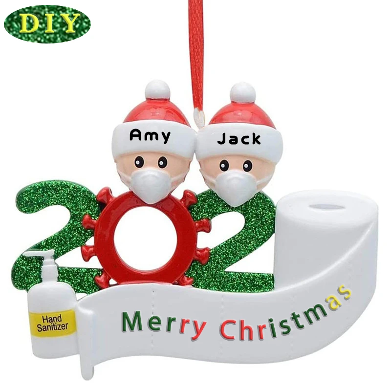 

10pcs Wholesale DIY Personalized Christmas Ornaments 2020 Quarantine Survivor Family with Masks Hand Sanitized Toilet Paper