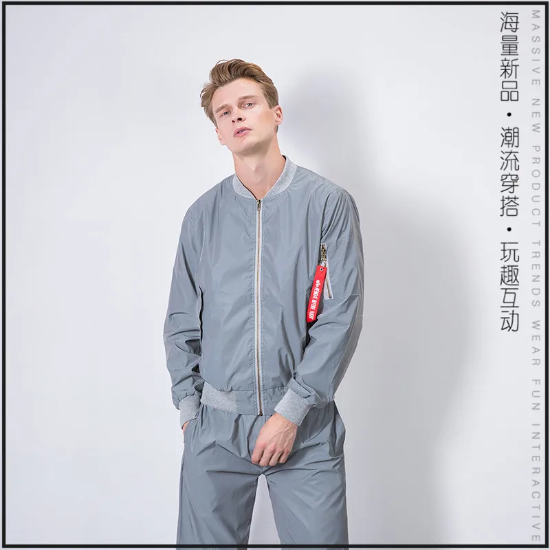 

Reflective Flight Jacket Spring And Autumn Europe And America Hip Hop Baseball Uniform Trench Coat Outdoor Sports Couples Large