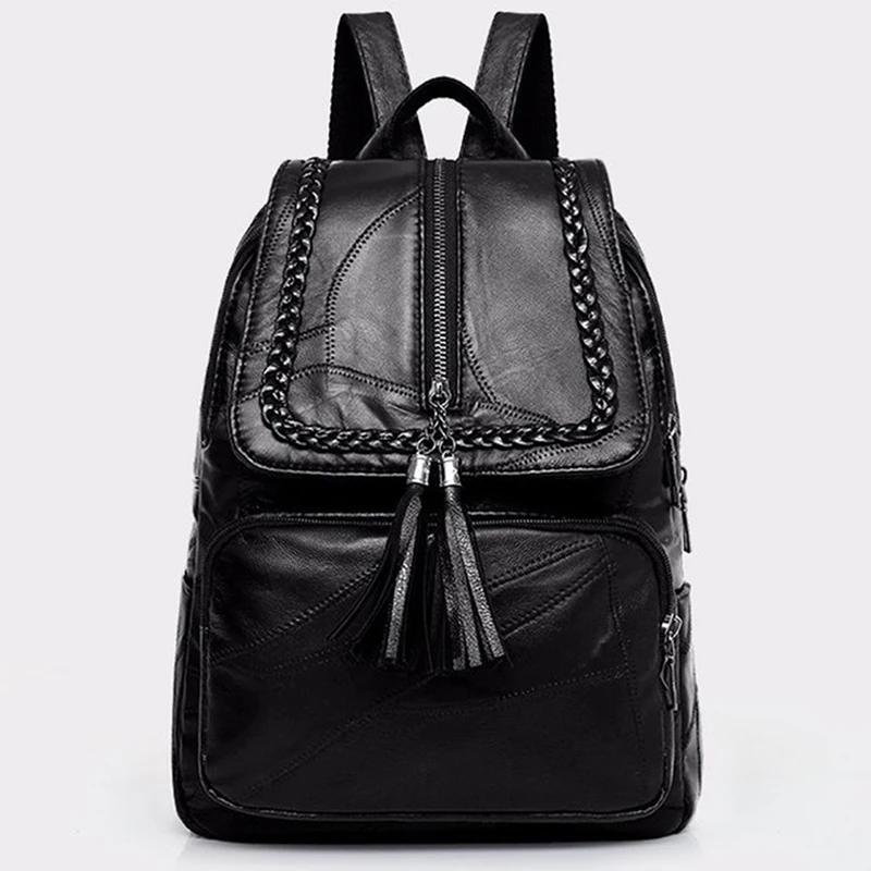 Mochila escolar de cuero PU para mujer, bolso de hombro clásico negro resistente al agua, mochila multifunción de viaje