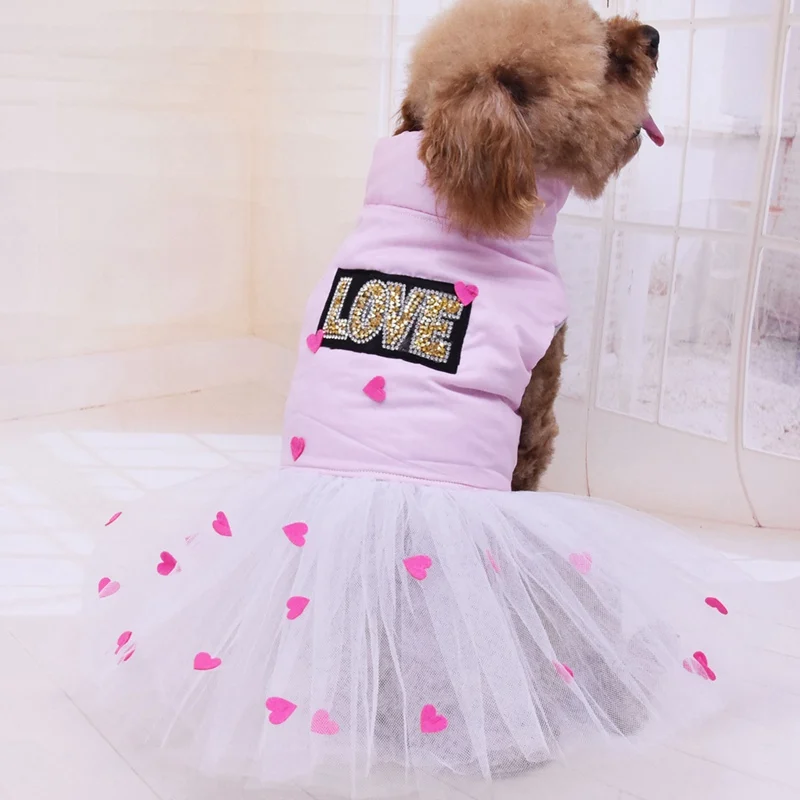 Pet Dog Dress With Love Letter Prints Dog Girls Fancy Dress Love