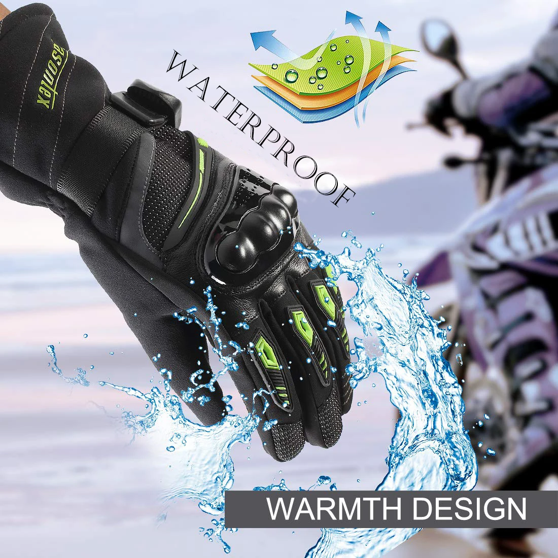 Мотоциклетные Перчатки MASONTEX, велосипедные перчатки, зимние водонепроницаемые перчатки с сенсорным экраном, теплые защитные перчатки для мужчин и женщин для верховой езды на открытом воздухе