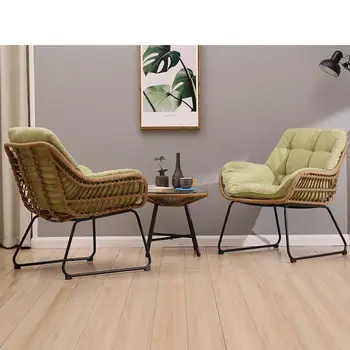 

Home wicker chair three-piece leisure balcony high-elastic cushion table and chairs simple small coffee table combination