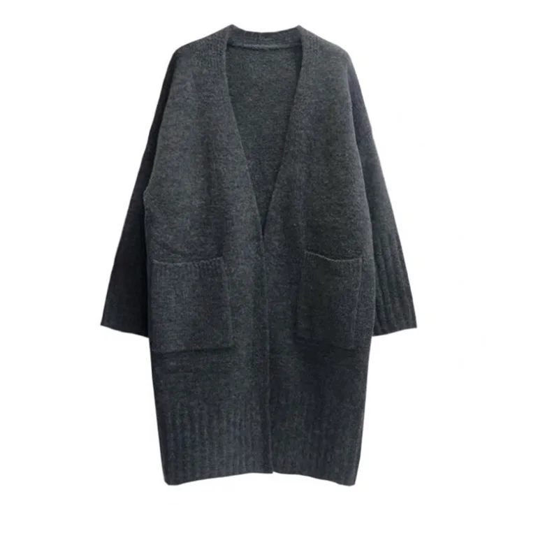 

Loose Thicken Long Knitted Cardigan Sweater Long Coat Women 2021 Winter Warm Overcoat Causal Simple Solid Big Long Outerwear