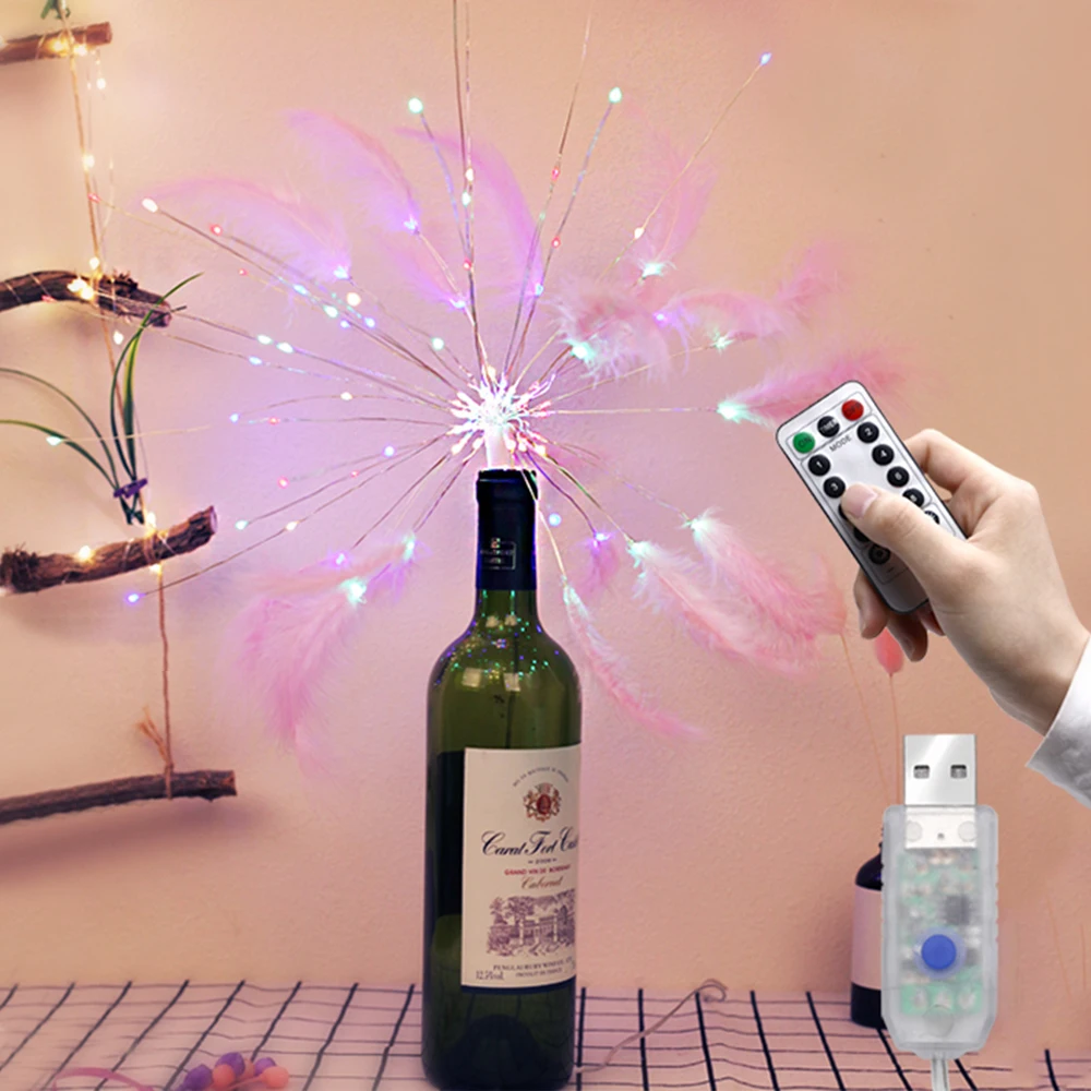 DIYLED перо Гирлянда Свет фейерверк лампа дистанционный аккумулятор разноцветный фонарь Сказочный свет для праздника свадебные украшения для домашнего праздника подарок