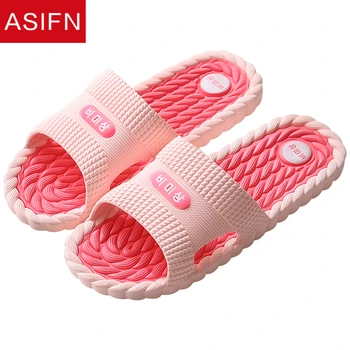 

ASIFN Women Massage Slippers Summer Flip Flops Simple Male Fashion Non-slip Soft Sole Korean Style Letter Couple Female Slides