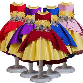 

Summer Satin Openwork Flower Princess Dress for Girl Kids Clothes Ball Gowns Children Party Wedding Girls Dress Clothing Costume
