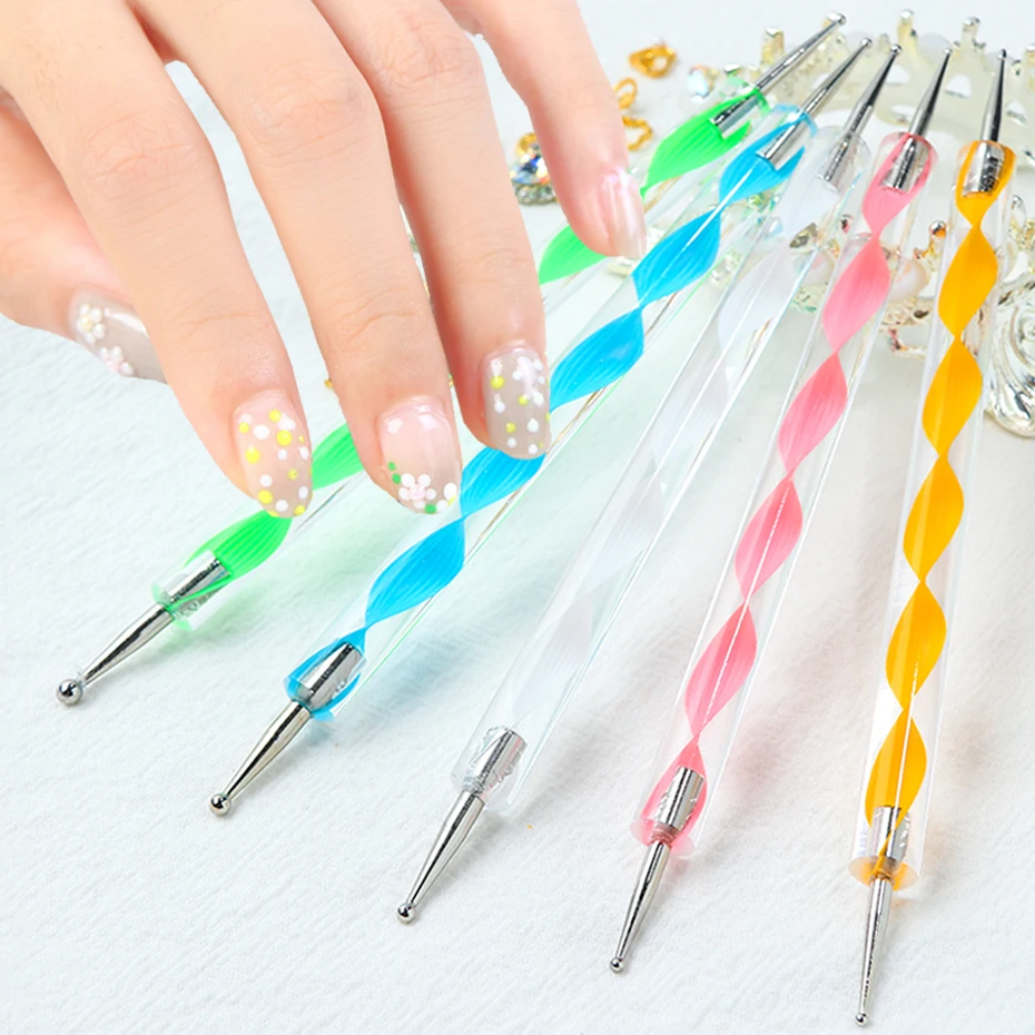 

5pcs Professional Dual-ended Nail Dotting Pen Colorful Crystal Rhinestones Gem Picker Wax Pencil Manicure Nail Art Tools SA620