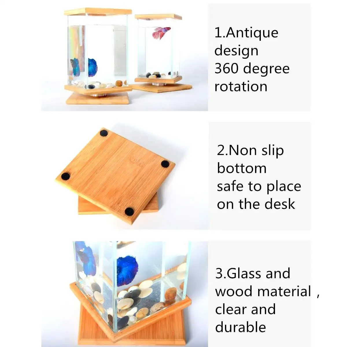 Аквариум для дома и офиса украшение для стола миска для кормления малышей миска для рыбы вращающаяся квадратная со светом мини аквариумный строительный блок
