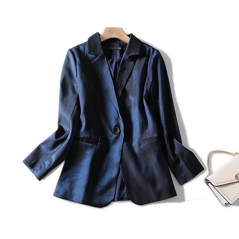 

2019 new autumn suit jacket simple bright silk gradient color atmosphere Slim one button long-sleeved high-end suit women blazer