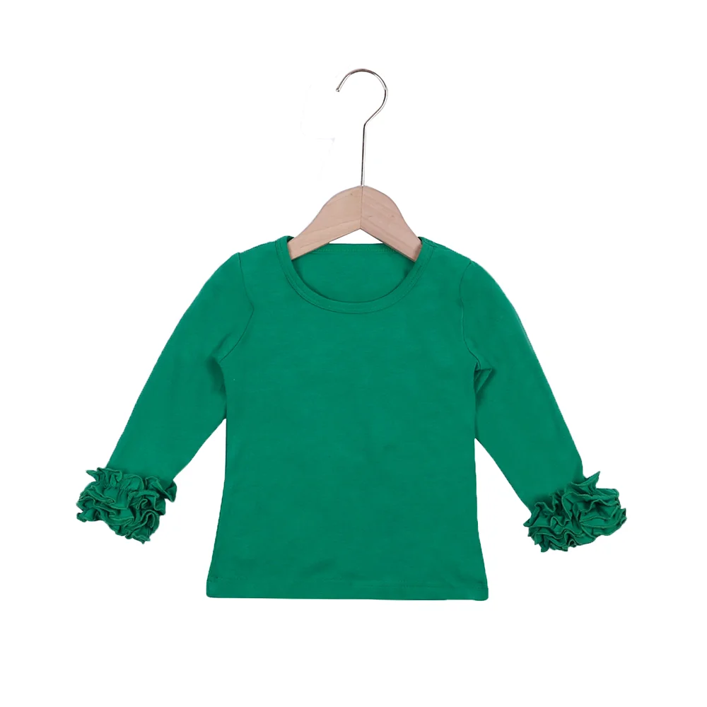 Осенне-зимний топ из хлопка для маленьких девочек, рубашки с длинными рукавами и оборками для девочек - Цвет: Christmas green