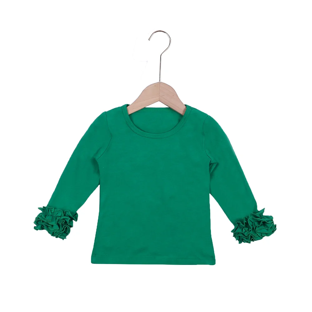 Christmas green Осенне-зимний топ из хлопка для маленьких девочек, рубашки с длинными рукавами и оборками для девочек - Цвет: Christmas green