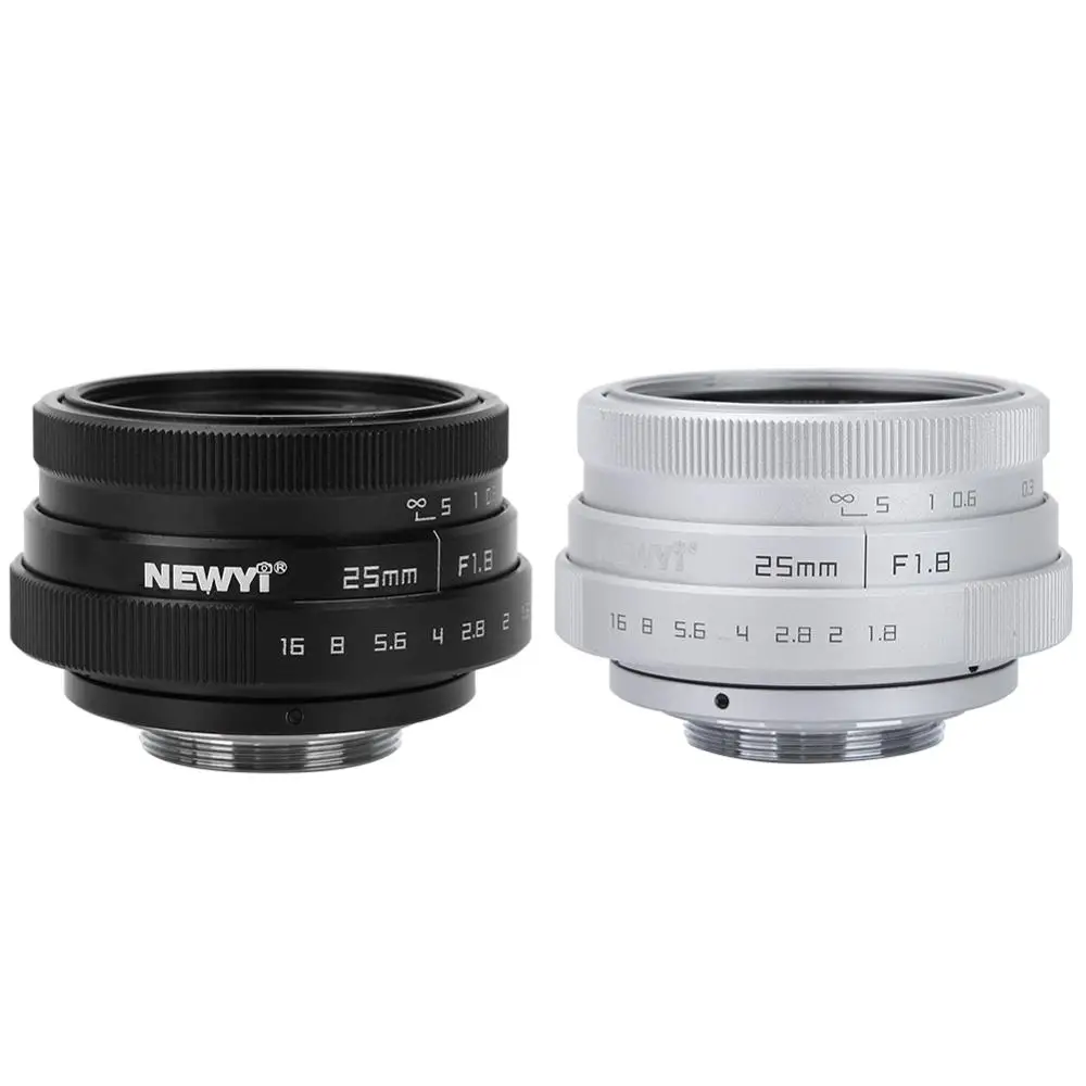 Silber Topiky 25mm F1.8 Mini CCTV C Mount Weitwinkelobjektiv mit Kappe für Sony/Nikon/Canon DSLR 