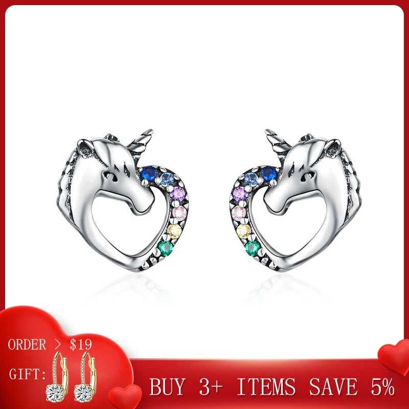 

CodeMonkey Lucky Licorne Stud Earrings for Girl Multicolor Horse Ear Studs 925 Sterling Silver Anti-allergy Jewelry CME611
