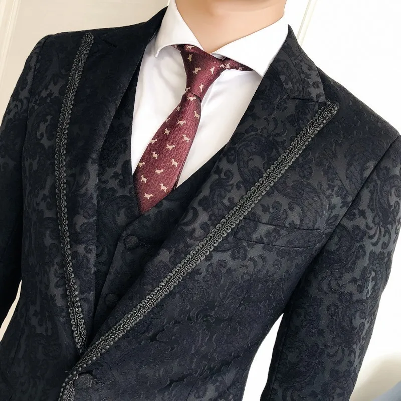 Барокко печати Свадебный костюм жениха Slim Fit мужской свадебный костюм мужской смокинг костюм ужин курить Terno Masculino Traje Novio