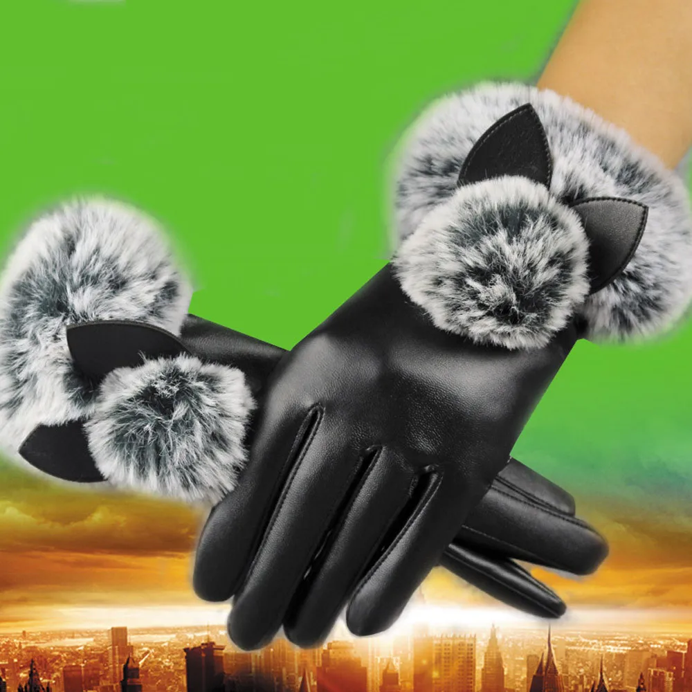 Женские зимние перчатки с сенсорным экраном кожаные женские перчатки водонепроницаемые с искусственным кроличьим мехом толстые теплые весенние зимние перчатки рождественские подарки