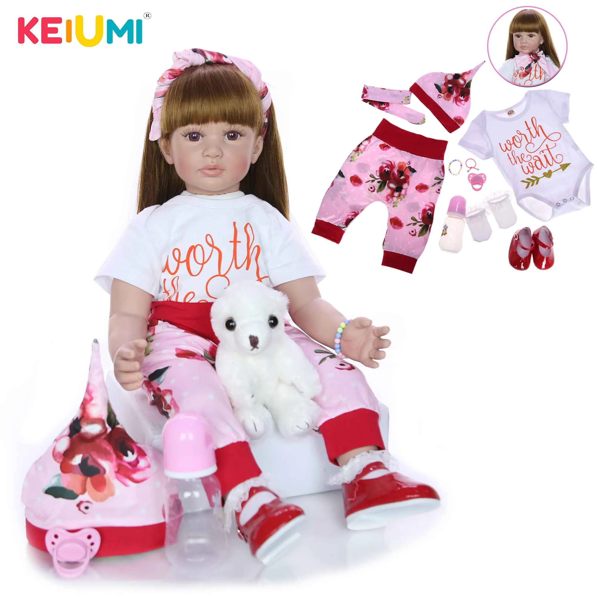 

Fashion 24 Inch Reborn Baby Doll 60 cm Silicone Soft Realistic Princess Girl Babies Doll Toy Ethnic Doll For Children's Day Gift