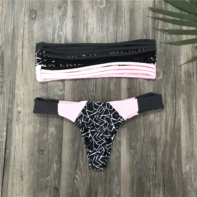 Strapless Bikini 2020 Mujer Swimwear Women Sexy Bathing Suit Two Piece Cut Out Top Striped Bandeau Swimsuit Push Up Biquini S-XL