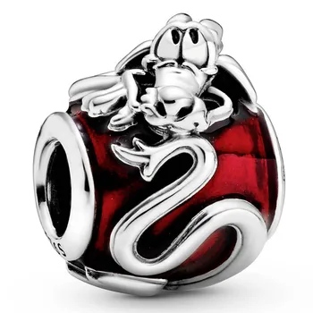

New 925 Sterling Silver Bead Charm Red Enamel Mulan Mushu Dragon In 3D Wrapped Beads Fit Pandora Bracelet Bangle DIY Jewelry