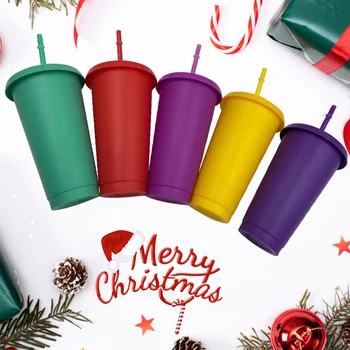 

Reusable Cups Plastic Tumbler with Lid Multi color straw cup Christmas gift Christmas special for New Year Party