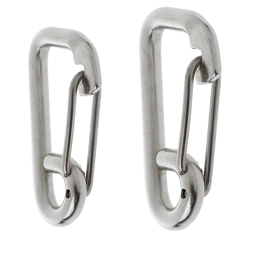MagiDeal 2x Stainless Steel Locking Snap Hook Safety Carabiner Clip 6cm 8cm Climbing Accessories