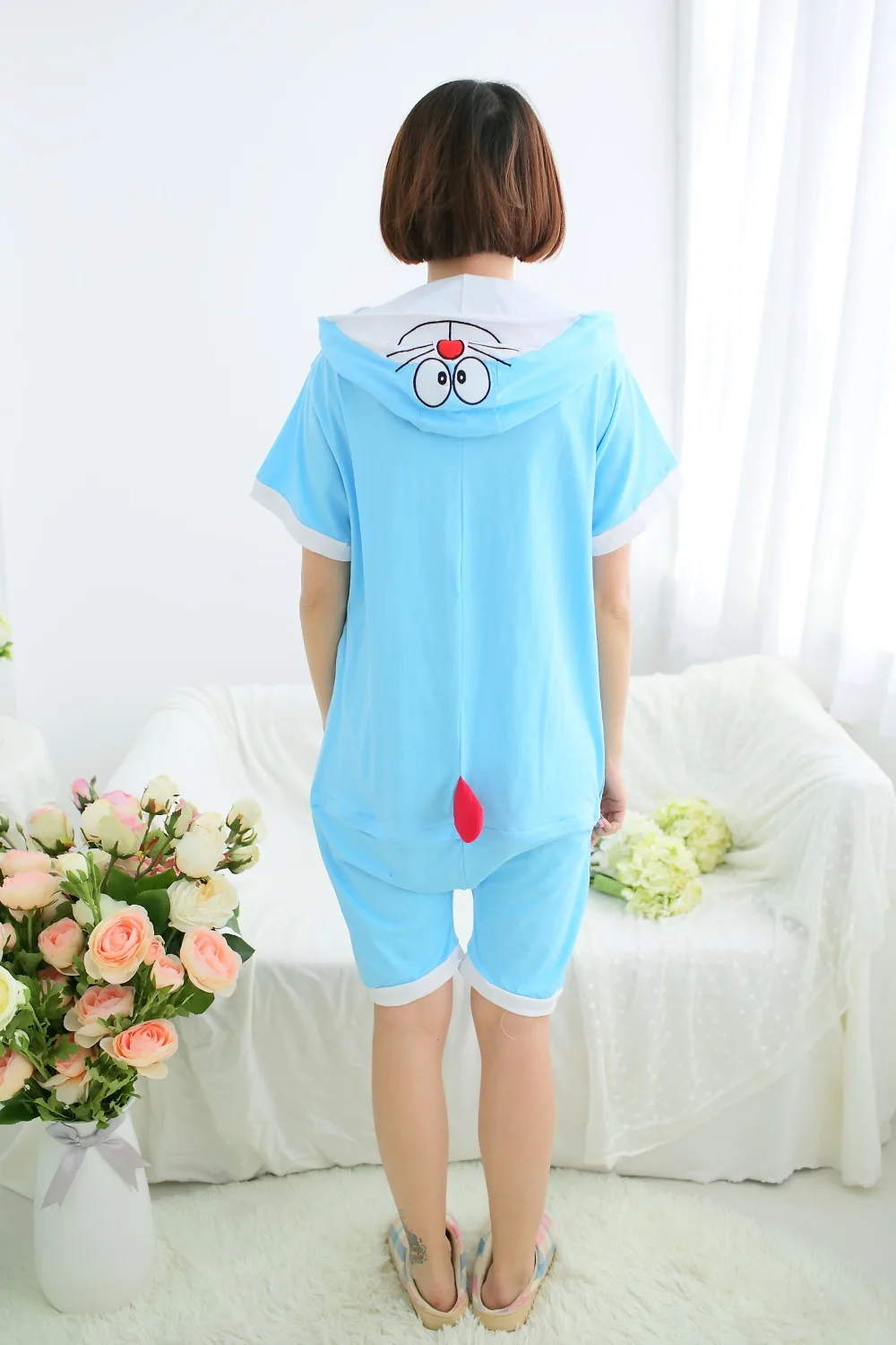 Anime-pajamas-Doraemon-men-women-adult-short-sleeve-cotton-pajamas-cartoon-animal-summer-unisex-cosplay-kigurumi