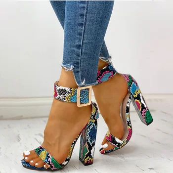 

Summer 2020 Women Sandals High Heels Buckle Leopard Print Ankle Strap Square Heel Fashion Sandals Pumps Dropshipping Size