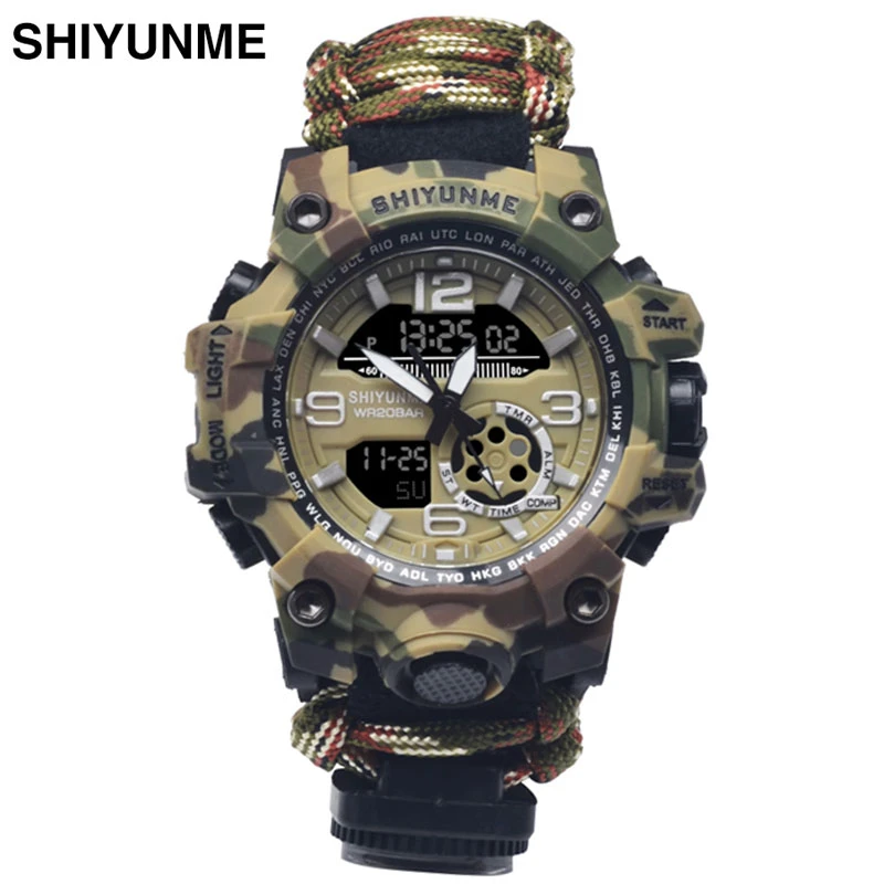 SHIYUNME Men's Camouflage Military Watch Waterproof Compass Chronograph Electronic Outdoor Sports Watch Male Relogios Masculino