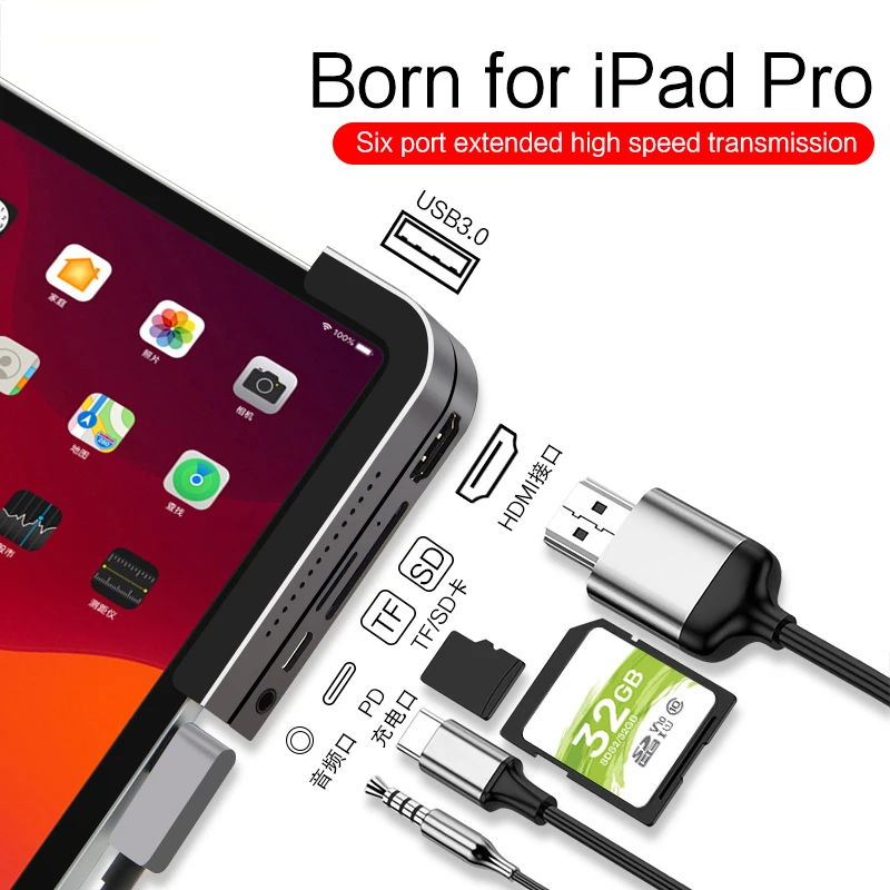 Ajiuyu-usb c Hub para Ipad Pro 11 12.9 tipo c Dock Usb 3.0 Hdmi 35 mm Porta pd Adaptador Conversor Tablet Hub 2023 - Imagem 2