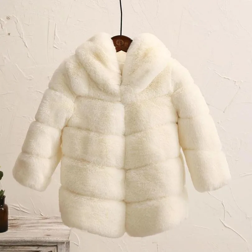 2-8 year Children's Faux Fur Coat Imitation Rex Rabbit Fur Girls Thicker kids Clothing Baby Winter warm Hooded Overcoat Y13