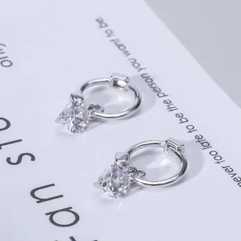 

Acecare S925 Silver Simple Single Zircon Earrings Women Natural Material Inlaid Mirror Polishing Ear Jewelry