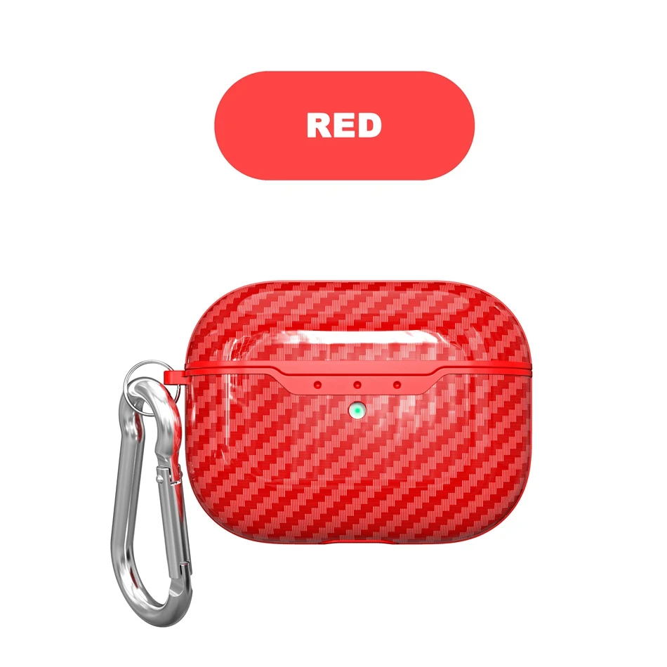 Red Чехол для AirPods Pro, Роскошный чехол из углеродного волокна для наушников AirPods Pro 3, ультратонкий противоударный защитный чехол, крючок карабина - Цвет: Red