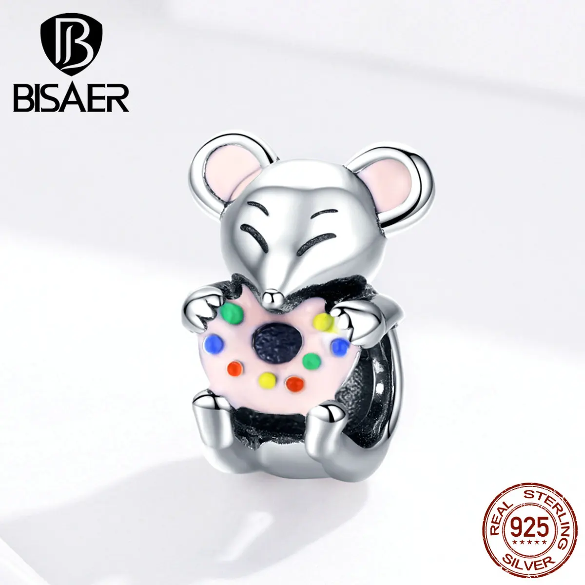 

BISAER 100% 925 Sterling Silver Cute Little Mouse Animal Charm Pendants For Women Charm Bracelet DIY Jewelry Making GXC1318