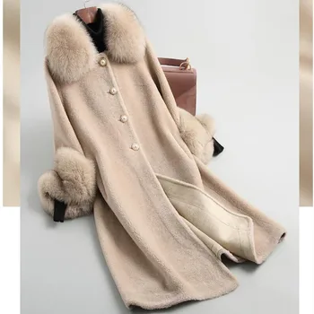 

Winter Coat Women Real Fur Coat Real Fox Fur Collar Jacket Sheep Shearling Wool Jacket Warm Overcoat Abrigo Mujer KQN19003 YY407