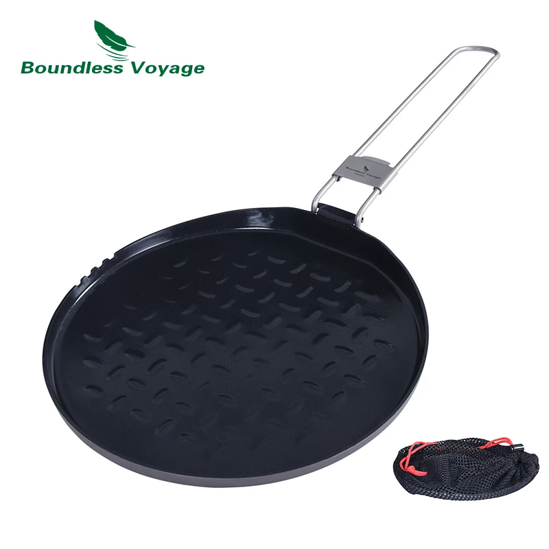 

Boundless Voyage Titanium Non-stick Pan Frying Pan with Folding Handle Outdoor Camping Skillet Steak Pizza Cooking Kit