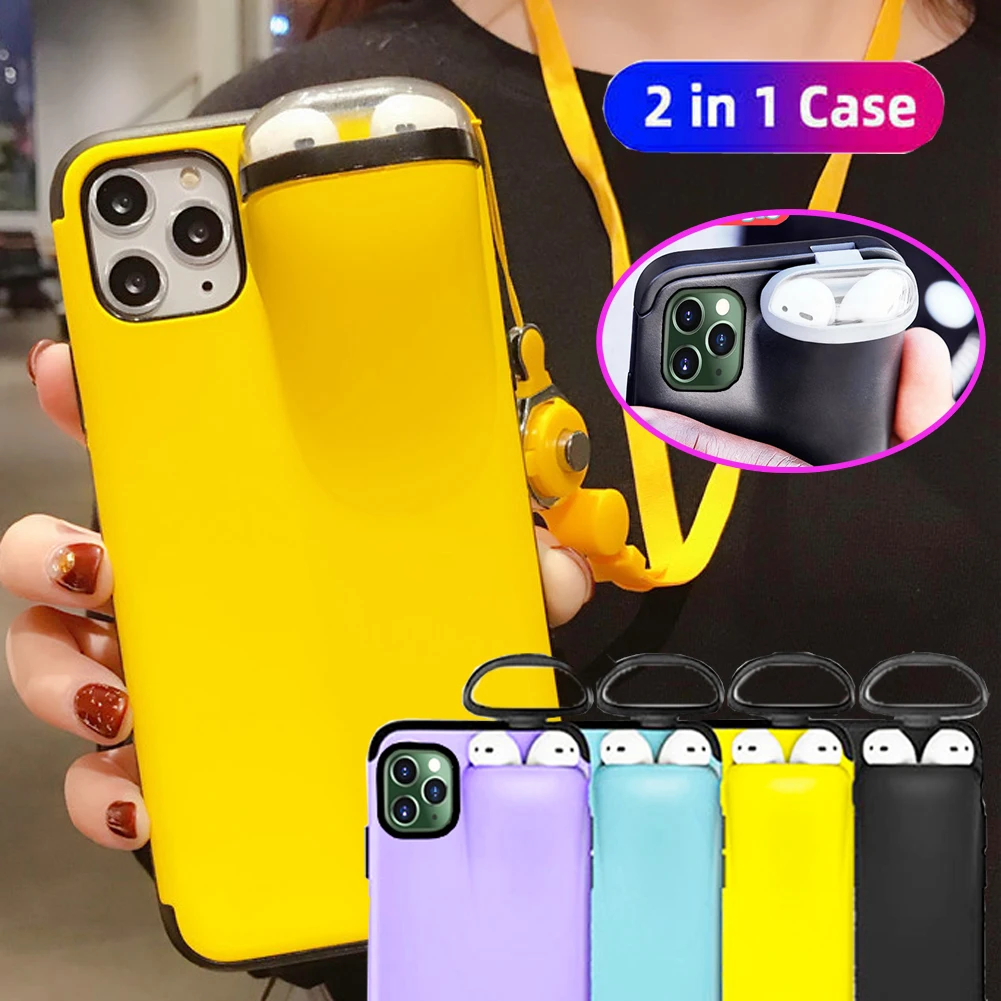 2 в 1 чехол для хранения iPhone 11 Pro Max XR Xs 6s 7 8 Plus Airpods 1/2 Carring противоударный Гибридный