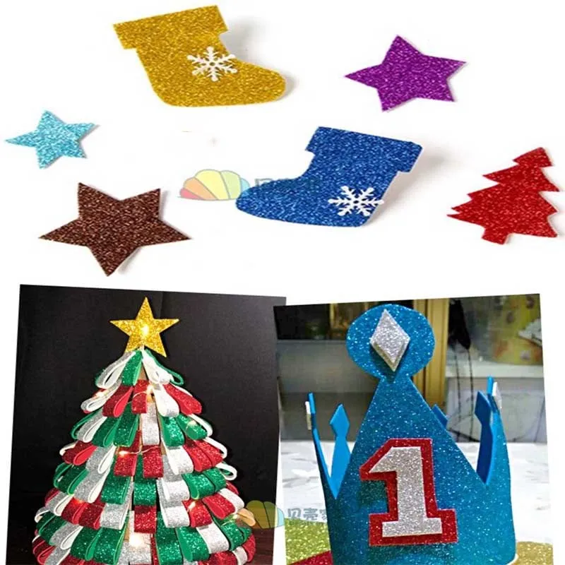 반짝이는 폼 페이퍼 DIY 공예 골드 파우더 EVA 스펀지 스크랩북 재료, 수제 웨딩 파티 장식 스티커, 10 장