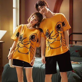 

PURE Cotton Summer Pullover Short Sleeve Pants Pajama Jammies Couples Lovers O-Neck Cozy Casual Sleepwear Nightwear Pyjamas cke