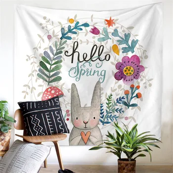 

Hanging Wall Carpet Animal Cartoon Rabbit Pattern Tapestry Customizable Children Study Bedroom Home Decor Door Curtain