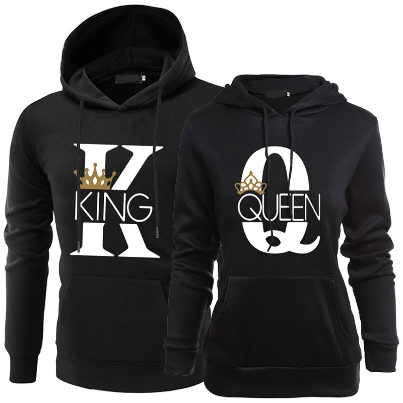 Свободный Повседневный свитер с капюшоном и принтом KING QUEEN повседневный женский