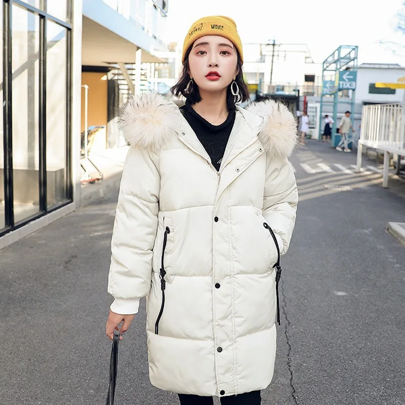 

College Style Students Thick down Coat 2019 Winter New Style down Feather Cotton-padded Clothes Mid-length Large Fur Collar Coat