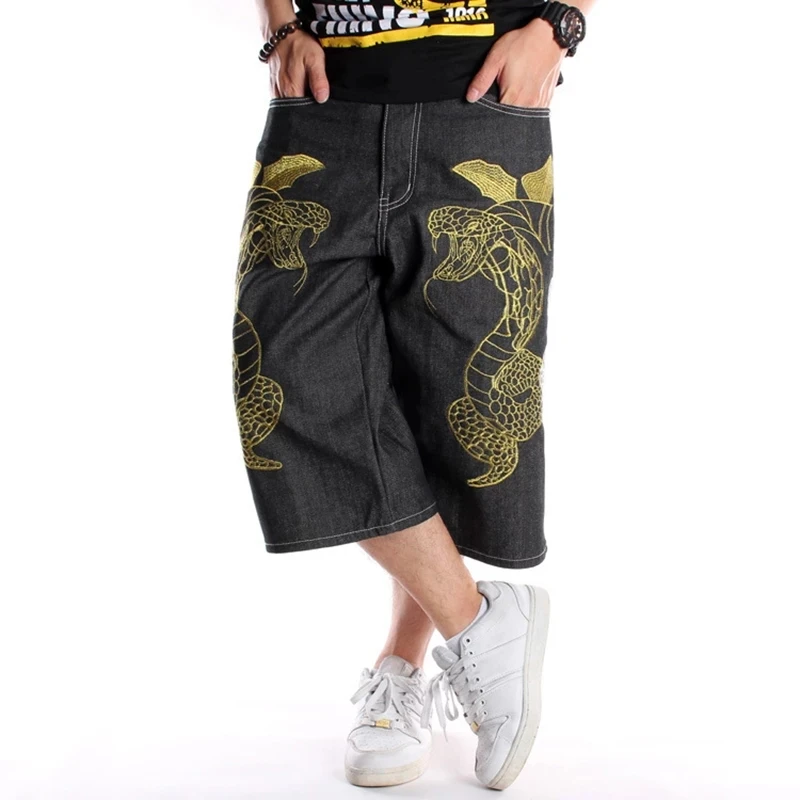 Pantalones vaqueros cortos holgados de verano para hombre, Shorts vaqueros negros, pantalones holgados de pierna de Hip Hop, 30 46|Pantalones vaqueros| - AliExpress