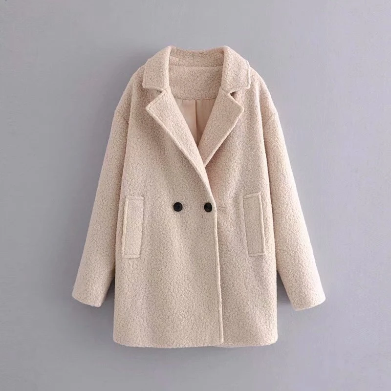 Tangada женское однотонное длинное плюшевое пальто зимнее женское пальто большого размера винтажное пальто с длинными рукавами и карманами 3A11 - Цвет: Бежевый