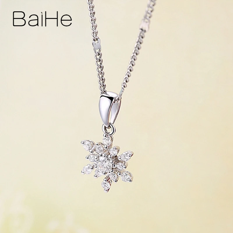 BAIHE Solid 18 K, белое золото, сертифицированный H/SI, всего 0,28ct, настоящие натуральные бриллианты, Свадебный женский модный подарок для ювелирных изделий, ожерелья
