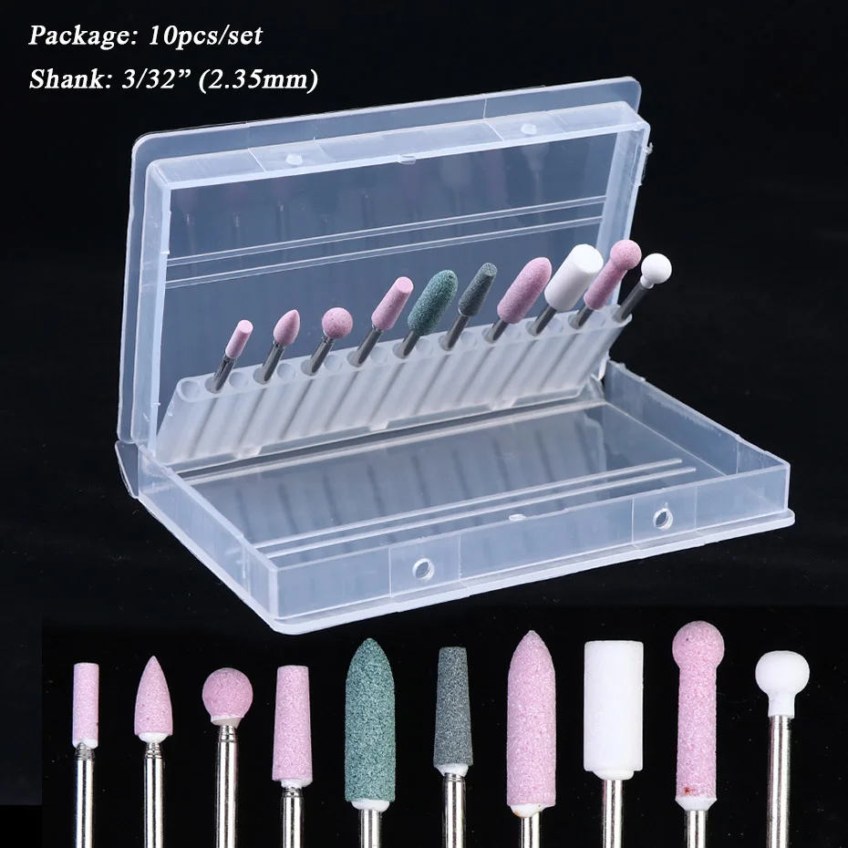 MS01-10 Set 10 типов каменных фрез для маникюра, набор сверл для ногтей, набор керамических пилочек для ногтей, УФ-гель для удаления, инструмент для педикюра, BEMS01-10 - Цвет: MS01-10 Set