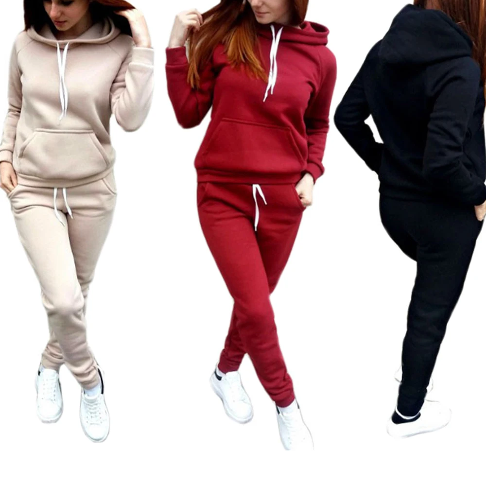 

LITTHING 2 Piece Set Women Hoodies Pant Clothing Set Warm Newest Clothes Ladies Solid Tracksuit Women Set Top Pants Suit Female